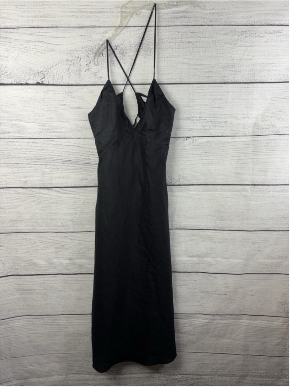 & Other Stories Stockholm Black Cut Out Midi Dress Size 8 Backless Cross Straps - Picture 6 of 10